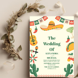 Small Mexican Fiesta Papel Picado Wedding Invitation Front View
