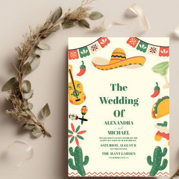 mexican fiesta papel picado wedding invitation