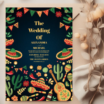 mexican fiesta papel picado wedding invitation