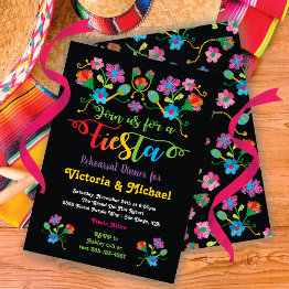 Small Mexican Fiesta Rehearsal Dinner With Embroidery Invitation Front View