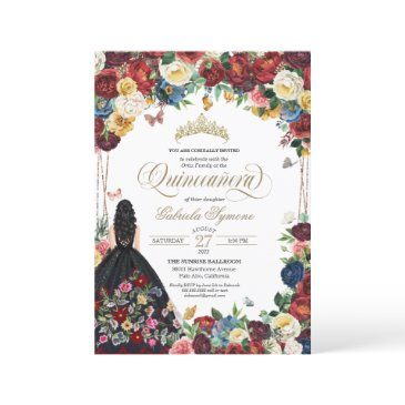 mexican floral embroidery butterfly quinceanera invitation