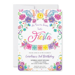 Small Mexican Floral Flowers Fiesta Birthday Party Invitation Front View