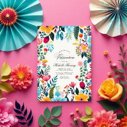 Small Mexican Folk Art Floral Quinceañera Photo Invitation Front View