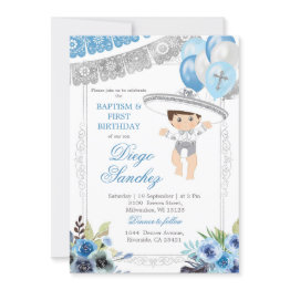 Small Mexican Light Blue And Silver Charro Let's Fiesta Invitation Front View