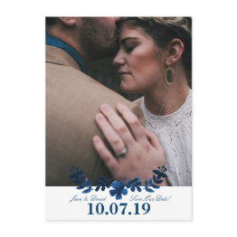 Small Mexican Otomi Save The Date Invitations - Navy Front View