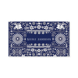 Small Mexican Picado Navy Blue White Cut Paper Papel Business Invitations Front View