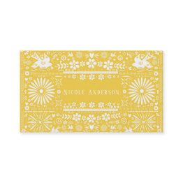 Small Mexican Picado Yellow White Cut Paper Papel Business Invitations Front View