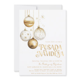 Small Mexican Posada Navideña Gold White Ornaments Invitation Front View