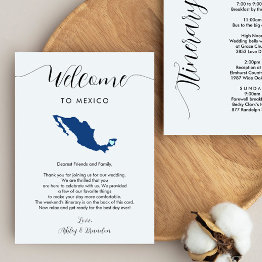 Small Mexico Map Wedding Welcome Itinerary & Letter Front View