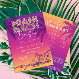 Small Miami Beach Bachelorette Weekend Itinerary Invitation Front View