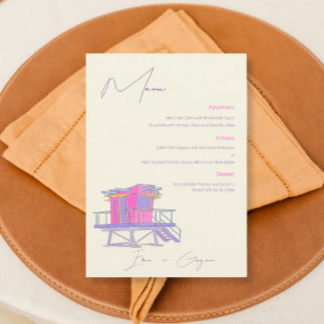 miami beach watercolor wedding menu