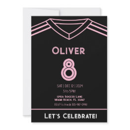 Small Miami Pink And Black Soccer Party Birthday Invitat Invitation Front View