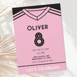 Small Miami Pink Soccer Birthday Party Invitation Front View