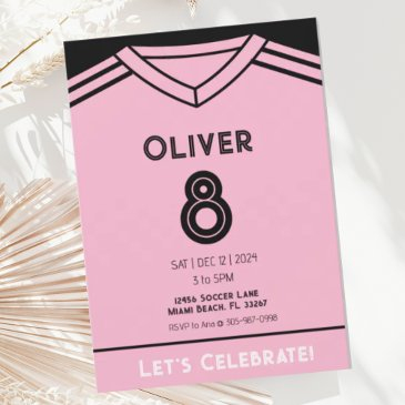 miami pink soccer birthday party invitation