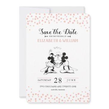 mickey & minnie pink confetti save the date invitation