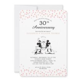 Small Mickey & Minnie Pink Confetti Wedding Anniversary Invitation Front View