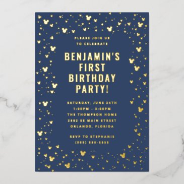 mickey mouse confetti boy's frist birthday foil invitation