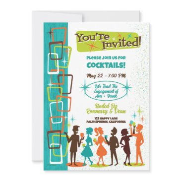 mid-century modern cocktails engagement party invitation