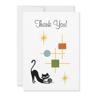 mid century modern cool black cat geometric thank you invitations