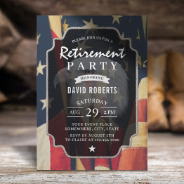 Small Military Retirement Party Patriotic American Flag Invitation Front View