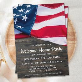 Small Military Welcome Home Usa American Flag Patriotic Invitation Front View