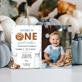 Small Milk And Cookies Boy 1st Birthday Invitation Front View