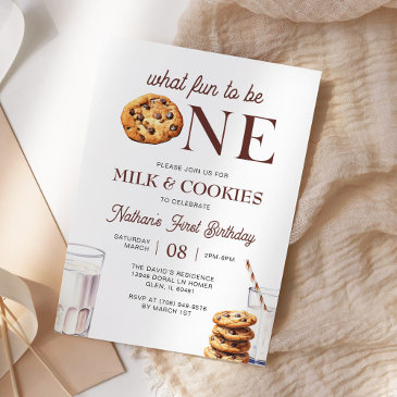 milk and cookies first birthday minimalist invitation