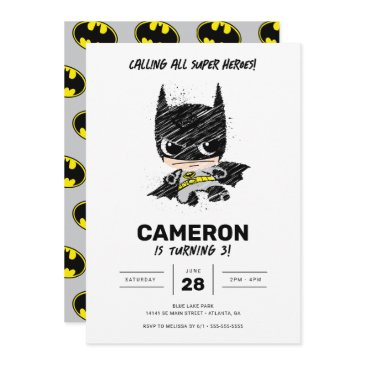mini classic batman sketch birthday invitation