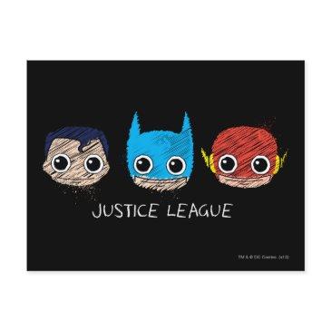 mini justice league heads sketch postinvitations