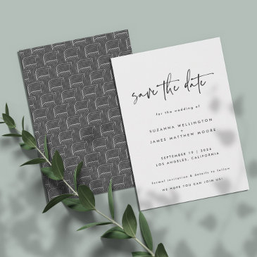 minimal black white geometric calligraphy wedding save the date