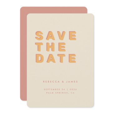 minimal blush cream 70s retro vintage wedding save the date