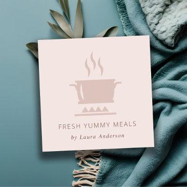 minimal blush peach pink pot meal chef catering square business invitations