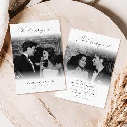 Small Minimal Calligraphy Script Overlay Photo Wedding Invitation Front View