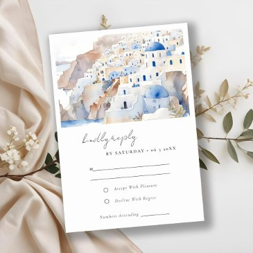 minimal chic santorini greece watercolor wedding rsvp invitations
