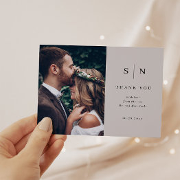 Small Minimal Chic | Soft Gray And Black Photo Thank You Postinvitations Front View
