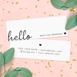 Small Minimal Hello | Modern Heart Clean Simple White Mini Business Invitations Front View
