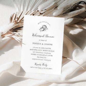 minimal horseshoe black and white rehearsal dinner invitation