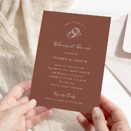 Small Minimal Horseshoe | Rustic Brown Rehearsal Dinner Invitation Front View