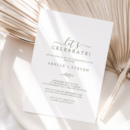 Small Minimal Leaf | Olive Green Let's Celebrate Invitation Front View