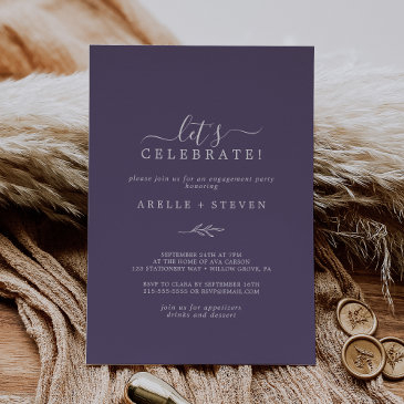 minimal leaf | plum purple let's celebrate invitation