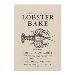 Small Minimal Lobster Bake Vintage Style Invite Front View