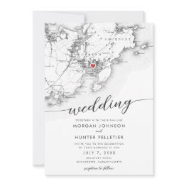 Small Minimal Modern Gloucester Ma Map Wedding Invitation Front View