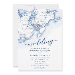 Small Minimal Modern Gloucester Ma Map Wedding Invitation Front View