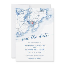 Small Minimal Modern Gloucester Massachusetts Map Save The Date Front View