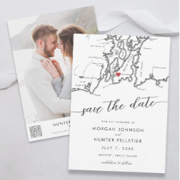 Small Minimal Modern Newport Rhode Island Map Save The Date Front View
