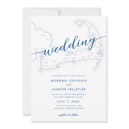 Small Minimal Modern Popponesset Inn Map Wedding Invitation Front View
