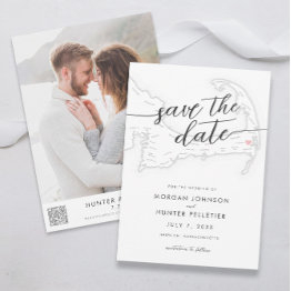 Small Minimal Modern Wequassett Resort Map Save The Date Front View