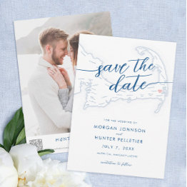 Small Minimal Modern Wequassett Resort Map Save The Date Front View