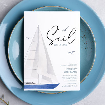 minimal nautical sailboat ahoy birthday party invitation