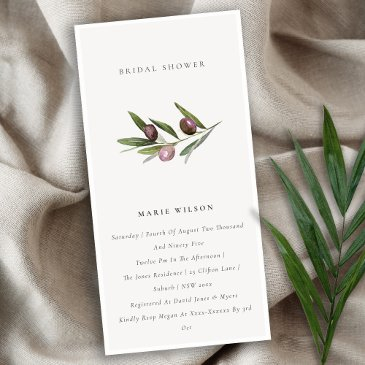 minimal olive branch foliage bridal shower invite